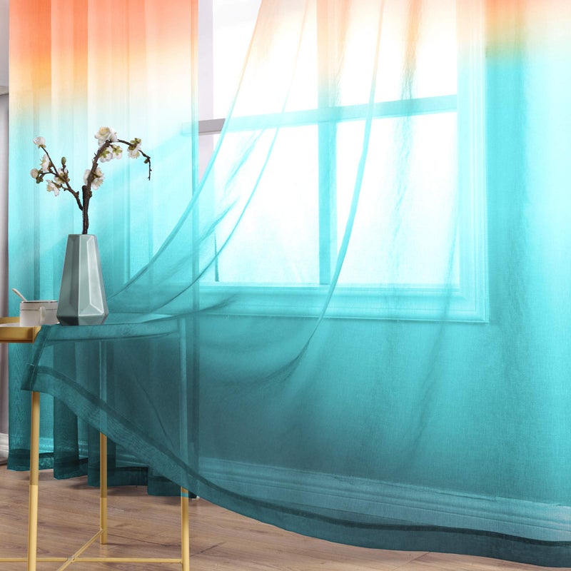 KOUFALL Beach Curtains for Bedroom,Coastal Curtains for Living Room 63 Inch Length 2 Panel Set,Orange and Turquoise/Teal - Image 3
